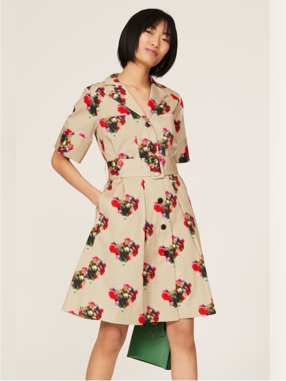 Adam Lippes Collective Beige Blury Floral Tie-Waist Shirt Dress size 0